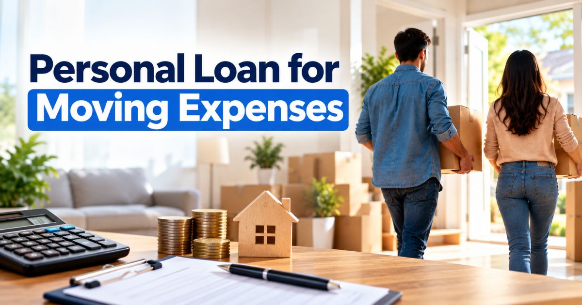 Personal Loan for Moving Expenses: 7 Proven Ways to Cut Costs & Risks 1 Personal loan for moving expenses with moving boxes, calculator, coins, and new home