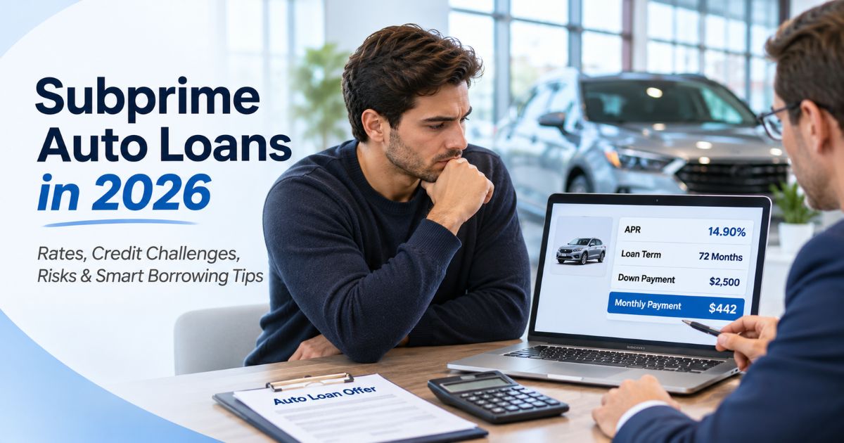 Subprime auto loans with APR, credit score, down payment and repayment risk comparison
